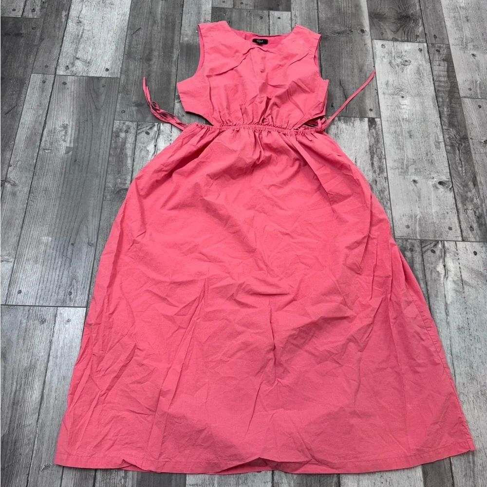 Rails Yvette Cotton Midi Dress Cinched Waist Spiced Coral Side Cutout Medium - Picture 4 of 12